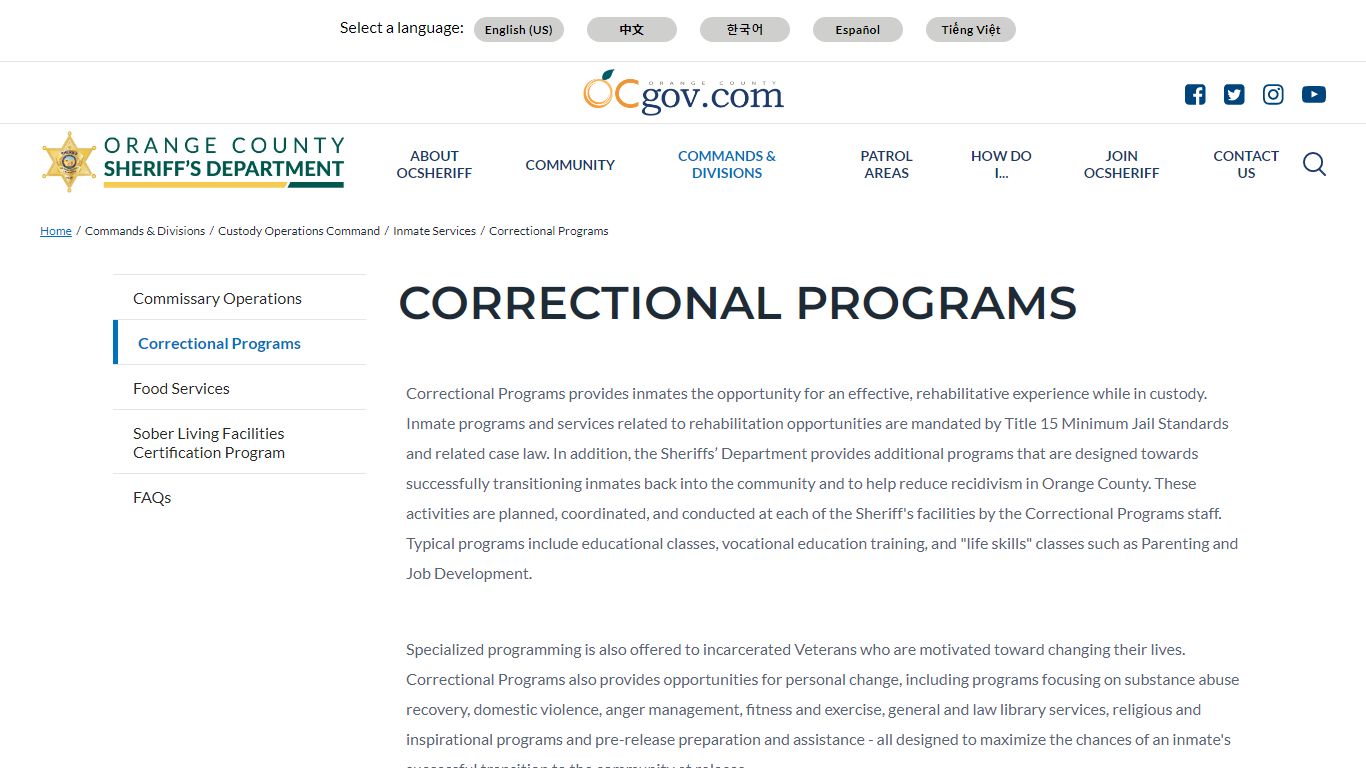 Correctional Programs - Orange County Sheriff's Department